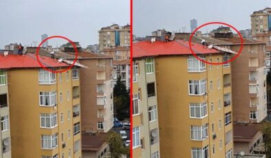 İstanbul’da pes dedirten görüntü! Çatı parçalarının uçmaması için canlarını hiçe saydılar