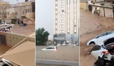 Suudi Arabistan’da rekor yağış! 3 yılık yağmur 6 saatte indi