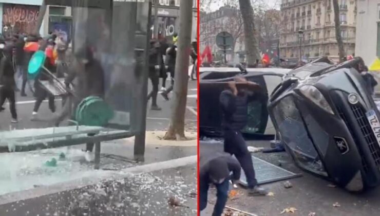 PKK yandaşlarının sokağa indiği Paris’te tansiyon düşmüyor! Ne durak bıraktılar ne araba