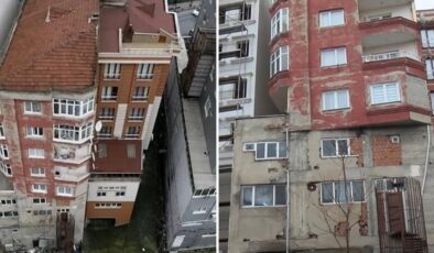 Bağcılar’da üst üste iki bina gibi görünen apartman yıkılıyor
