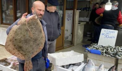 Karadeniz’de avlanan yaklaşık 9 kiloluk kalkan balığı 5 bin liraya satıldı