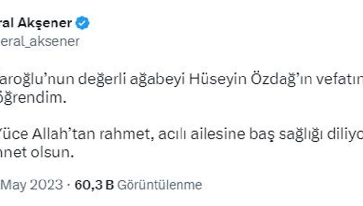 Meral Akşener, Hüseyin Özdağ’ın vefatı için başsağlığı iletisi yayınladı