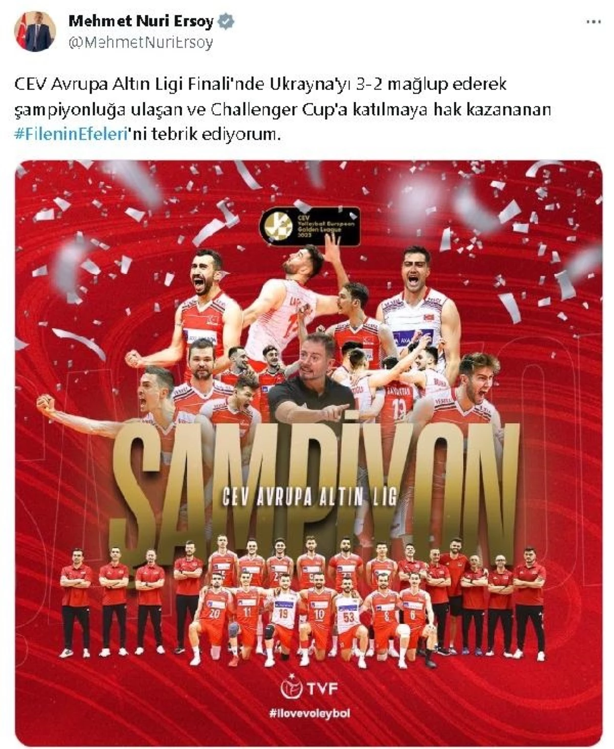 Bakanlar, A Ulusal Erkek Voleybol Grubu’nu tebrik etti