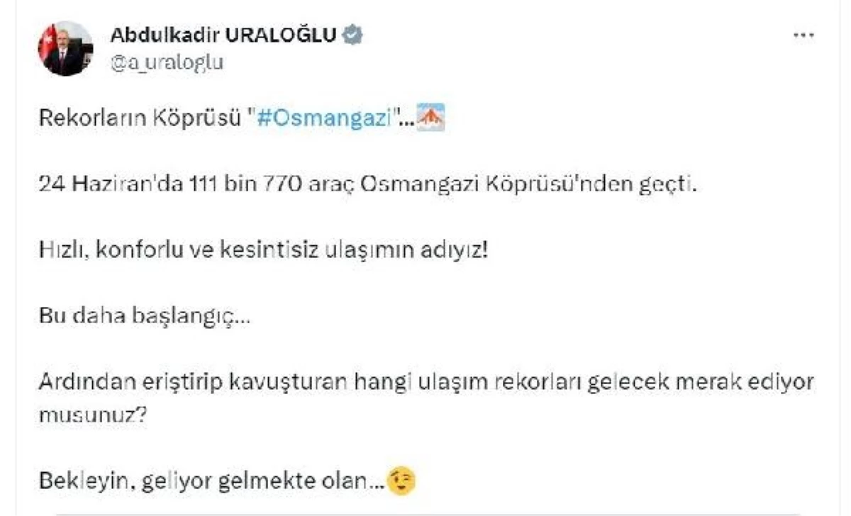 Osmangazi Köprüsü’nden 24 Haziran’da 111 bin 770 araç geçti