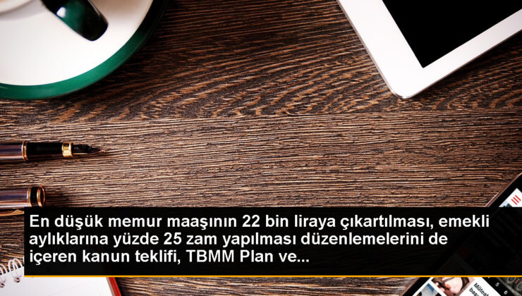 En düşük memur maaşının 22 bin liraya çıkartılması, emekli aylıklarına yüzde 25 artırım yapılması düzenlemelerini de içeren kanun teklifi, TBMM Plan ve…