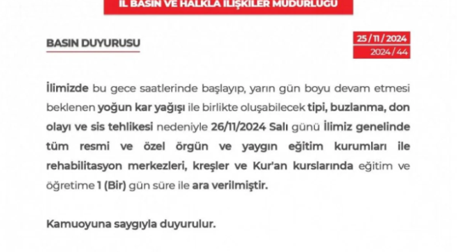 Yoğun Kar Yağışı Nedeniyle Türkiye’nin Birçok İlinde Eğitime Ara Verildi