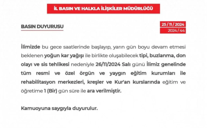 Yoğun Kar Yağışı Nedeniyle Türkiye’nin Birçok İlinde Eğitime Ara Verildi